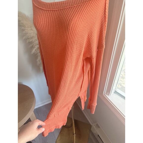Free People North Shore Thermal Tunic Top Womens XS Coral Orange - Picture 5 of 9